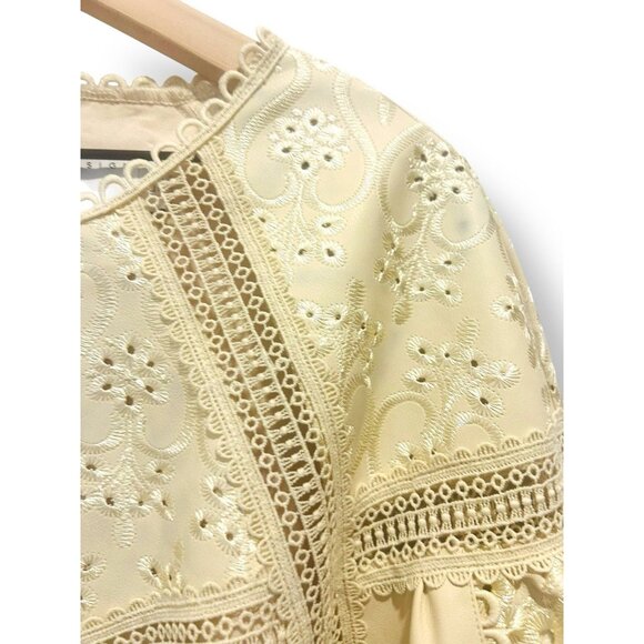 Ivory Cream Embroidered  Balloon Sleeves Lined Statement Dress Womens Size 10 - Picture 8 of 16